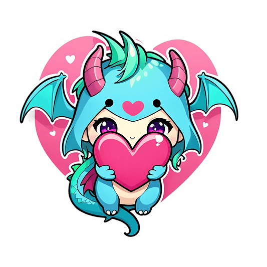 Cute Dragon Love - Heart Sticker - Heat Press Transfer