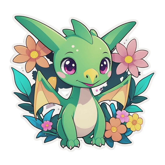 Cute Dragon Sticker - Adorable Floral Design - Heat Press Transfer