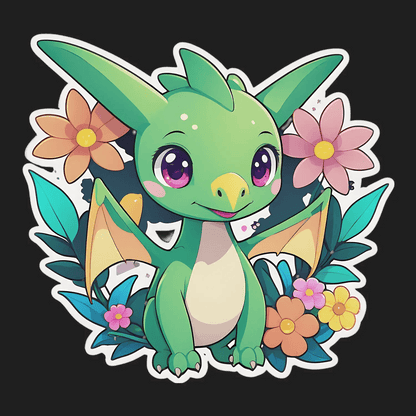 Cute Dragon Sticker - Adorable Floral Design - Heat Press Transfer
