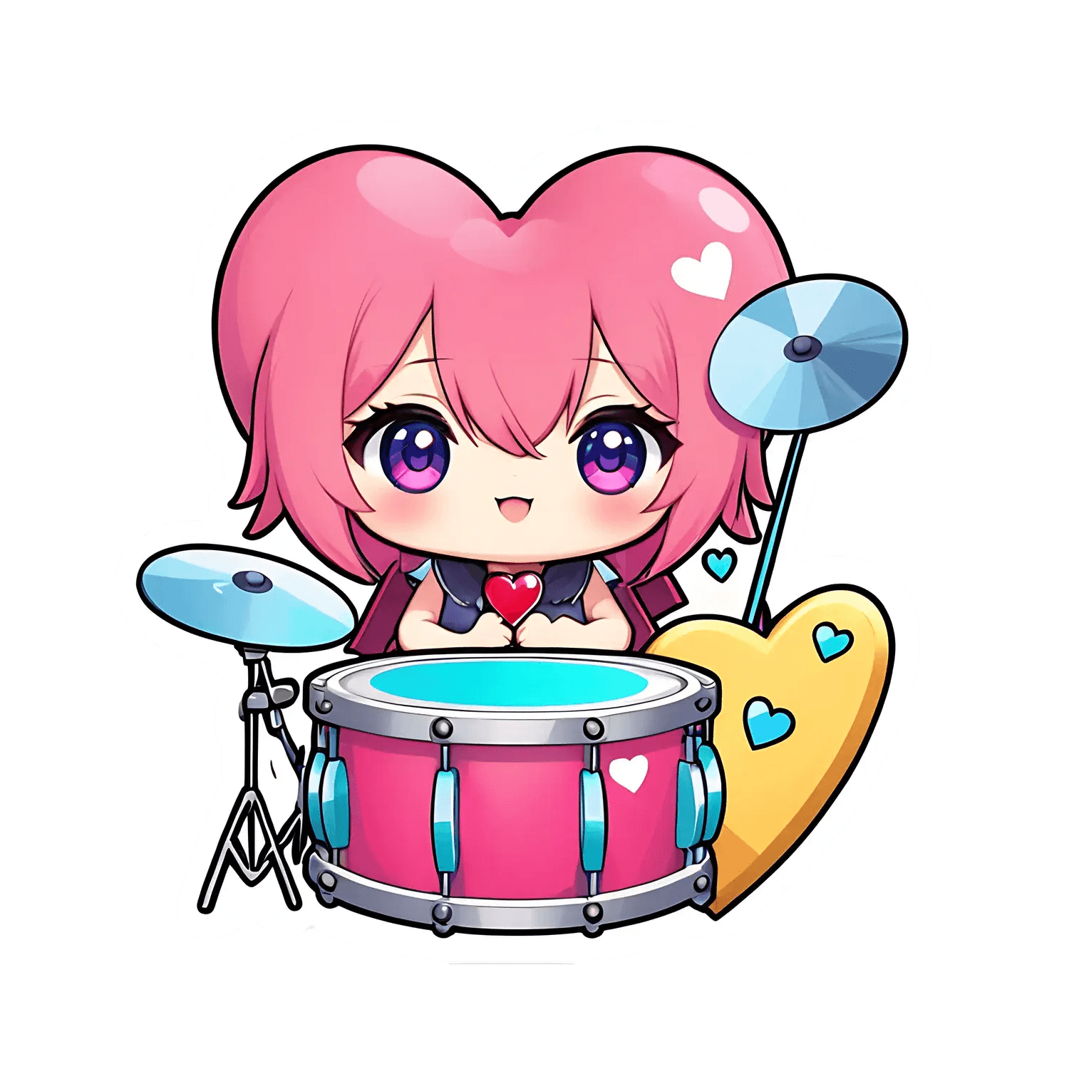 Cute Drummer Girl - Chibi Sticker - Heat Press Transfer