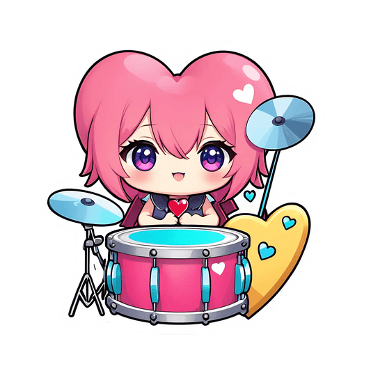 Cute Drummer Girl - Chibi Sticker - Heat Press Transfer