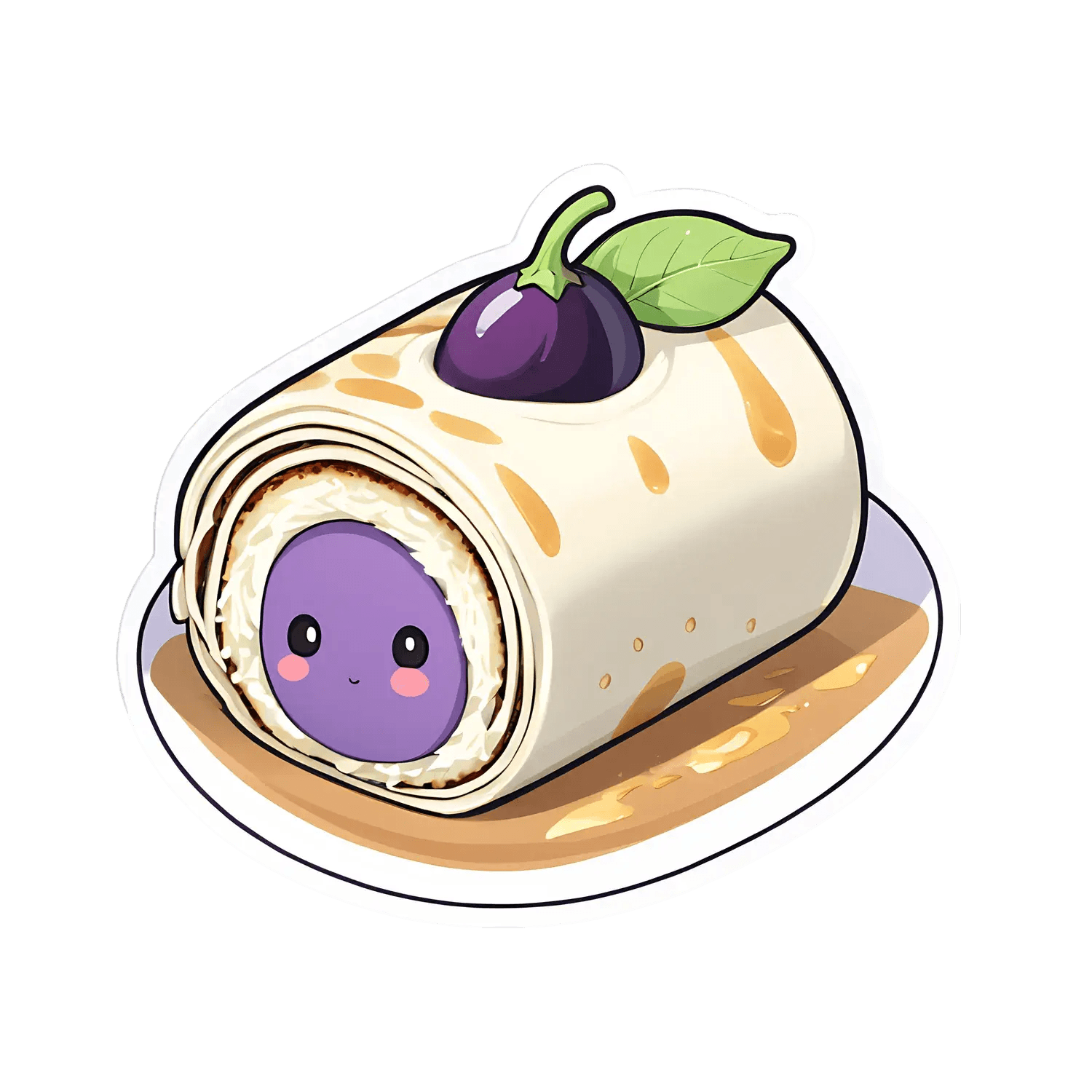 Cute Eggplant Burrito - Sticker - Heat Press Transfer