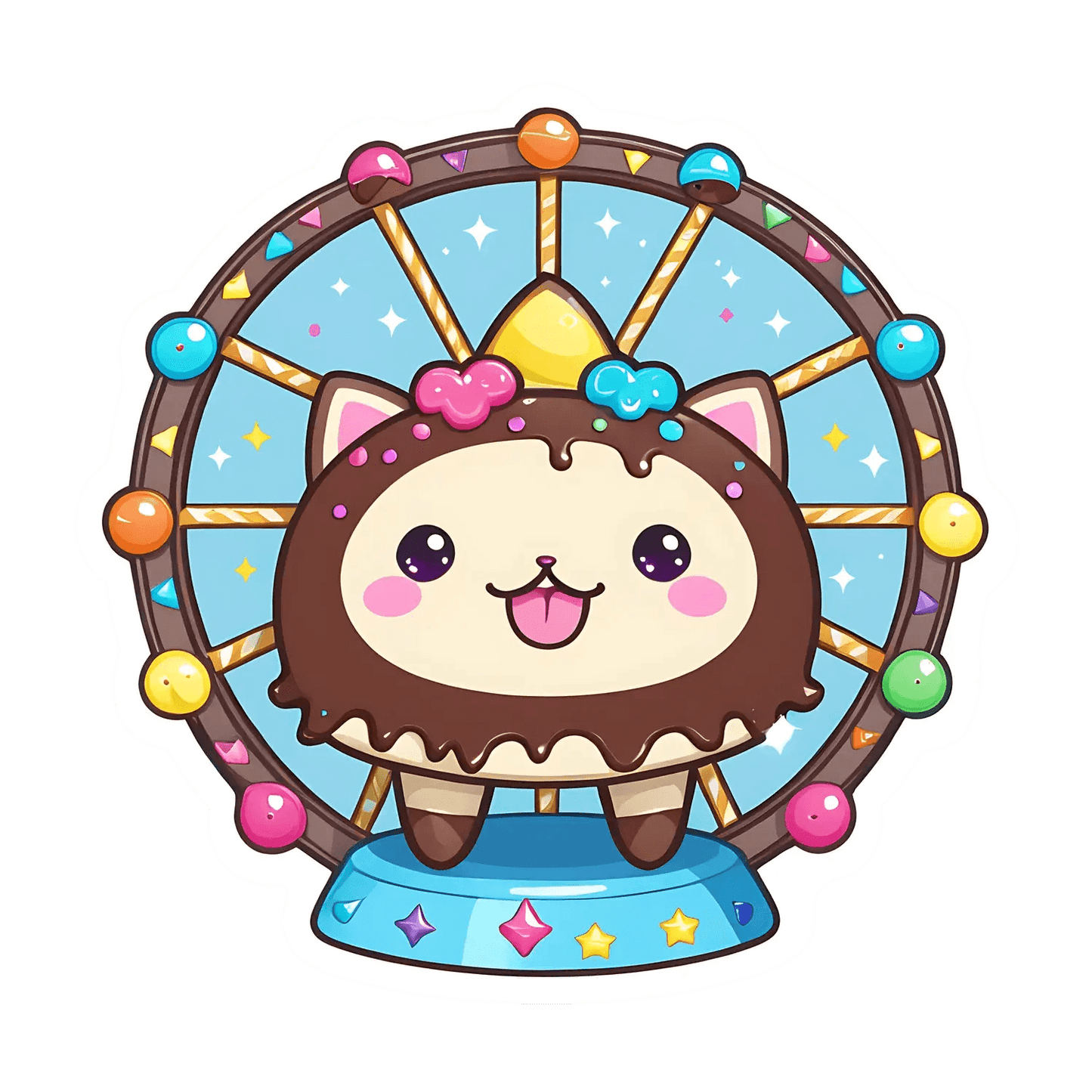 Cute Ferris Wheel Cat Sticker - Heat Press Transfer