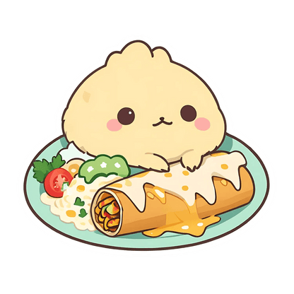 Cute Foodie - Sticker: Adorable UV DTF Chewy Burrito - Heat Press Transfer