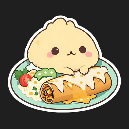 Cute Foodie - Sticker: Adorable UV DTF Chewy Burrito - Heat Press Transfer