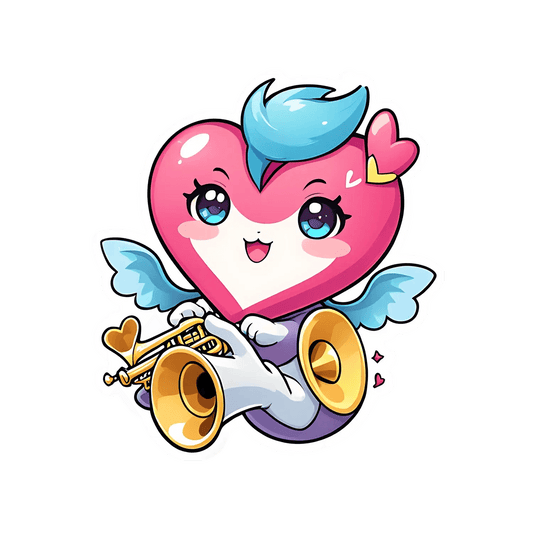 Cute Heart Angel - Trumpet Sticker - Heat Press Transfer