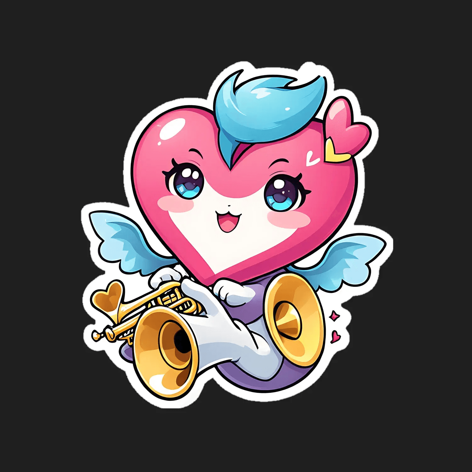 Cute Heart Angel - Trumpet Sticker - Heat Press Transfer