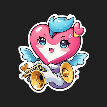 Cute Heart Angel - Trumpet Sticker - Heat Press Transfer