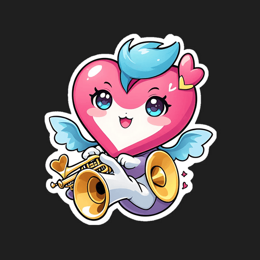 Cute Heart Angel - Trumpet Sticker - Heat Press Transfer