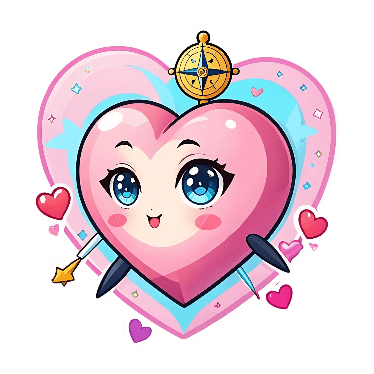 Cute Heart Compass - Sticker - Heat Press Transfer