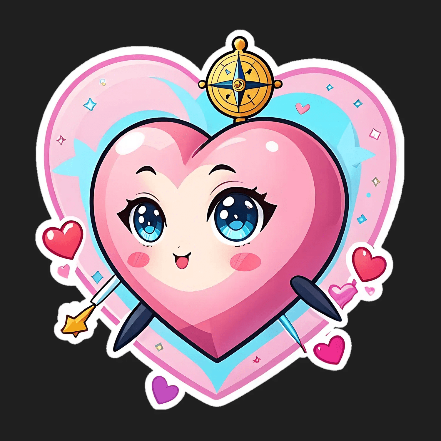 Cute Heart Compass - Sticker - Heat Press Transfer