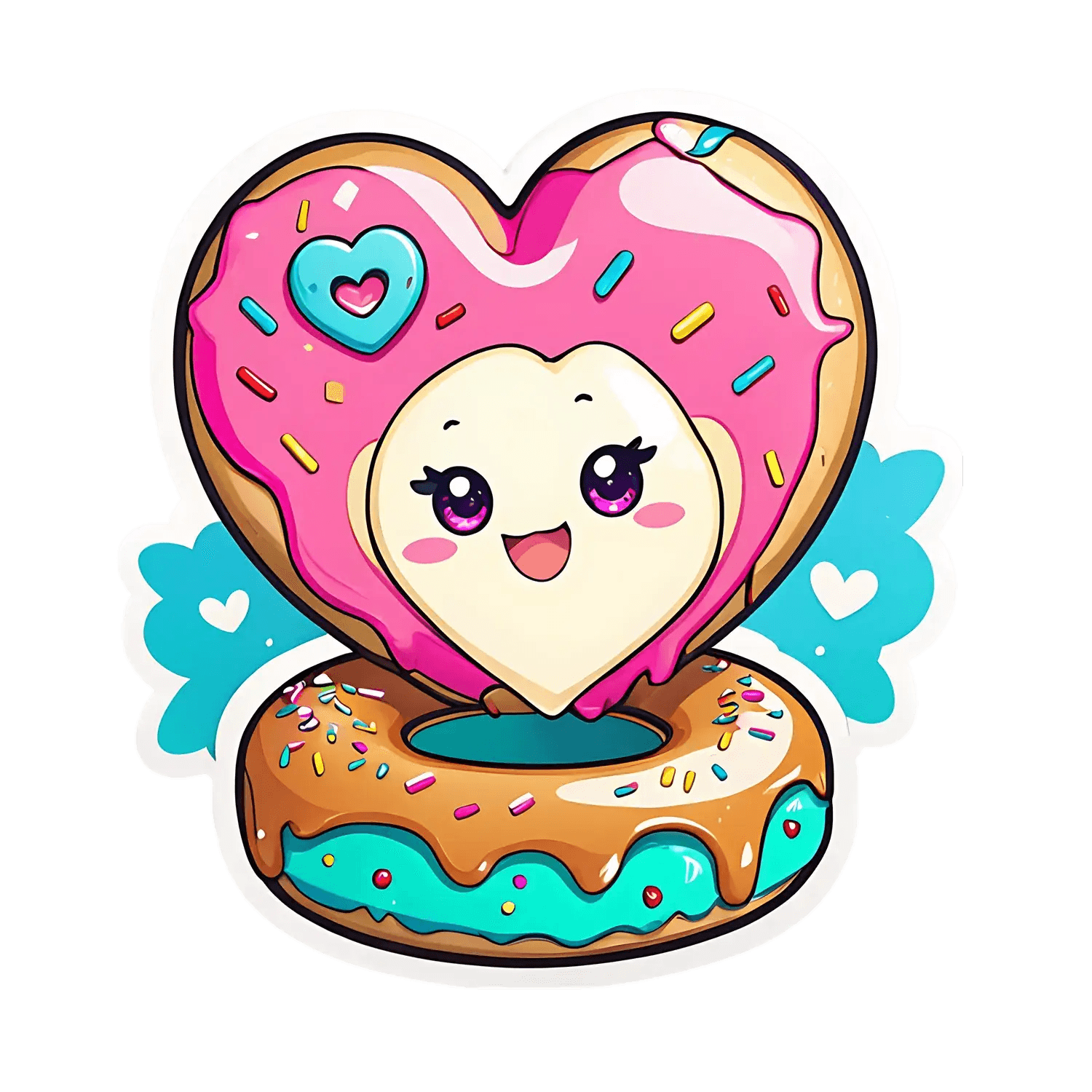 Cute Heart Donut - Sticker - Heat Press Transfer