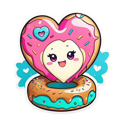 Cute Heart Donut - Sticker - Heat Press Transfer