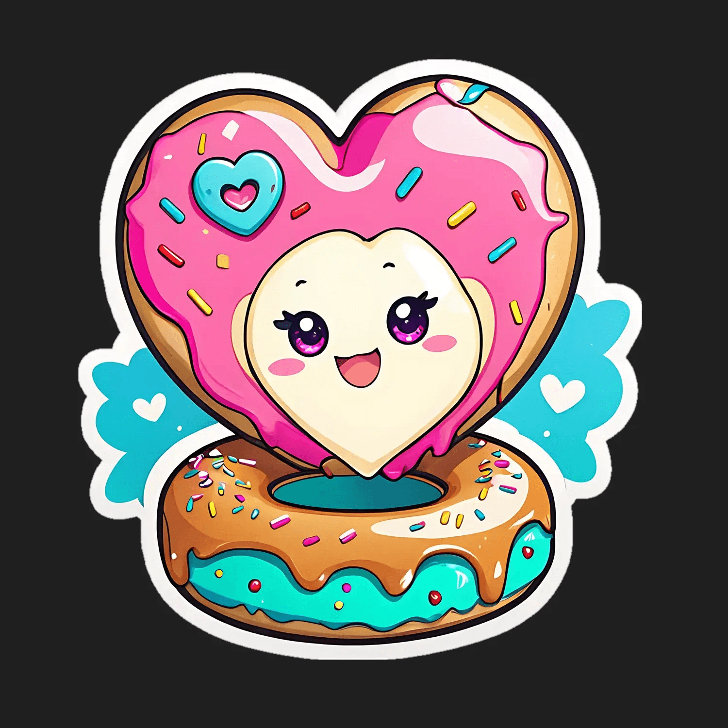 Cute Heart Donut - Sticker - Heat Press Transfer