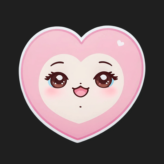 Cute Heart Face - Pink Sticker - Heat Press Transfer
