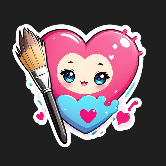 Cute Heart Paintbrush - Artistic Sticker - Heat Press Transfer