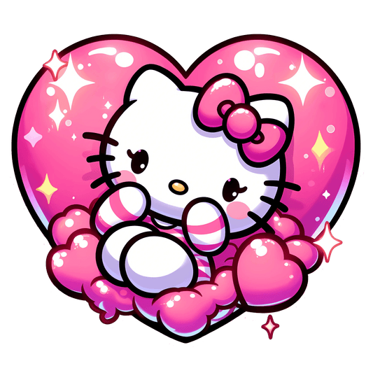 Cute Hello Kitty Valentine's Day Heart Design - DTF Ready To Press - Heat Press Transfer