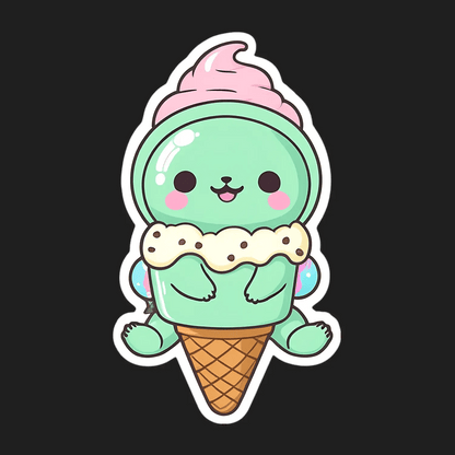 Cute Ice Cream Sticker - Kawaii Decal - Heat Press Transfer