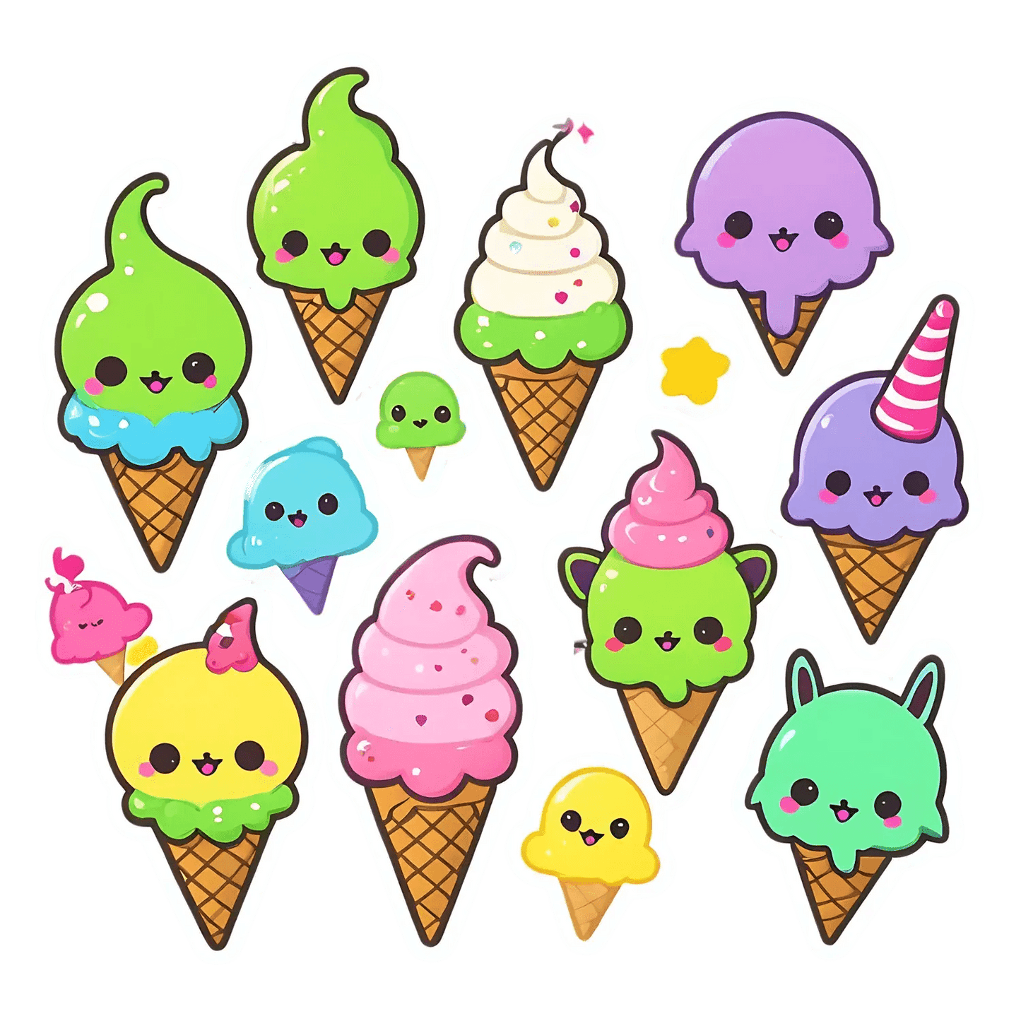 Cute Ice Cream Stickers - Fun Dessert Designs - Heat Press Transfer