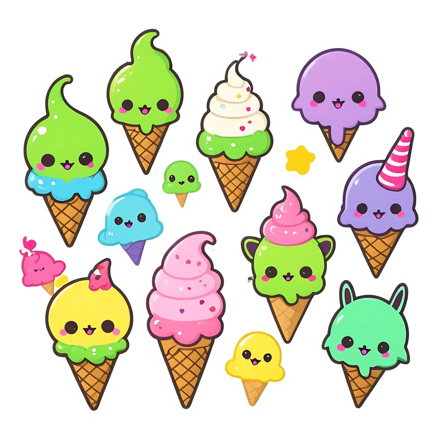 Cute Ice Cream Stickers - Fun Dessert Designs - Heat Press Transfer