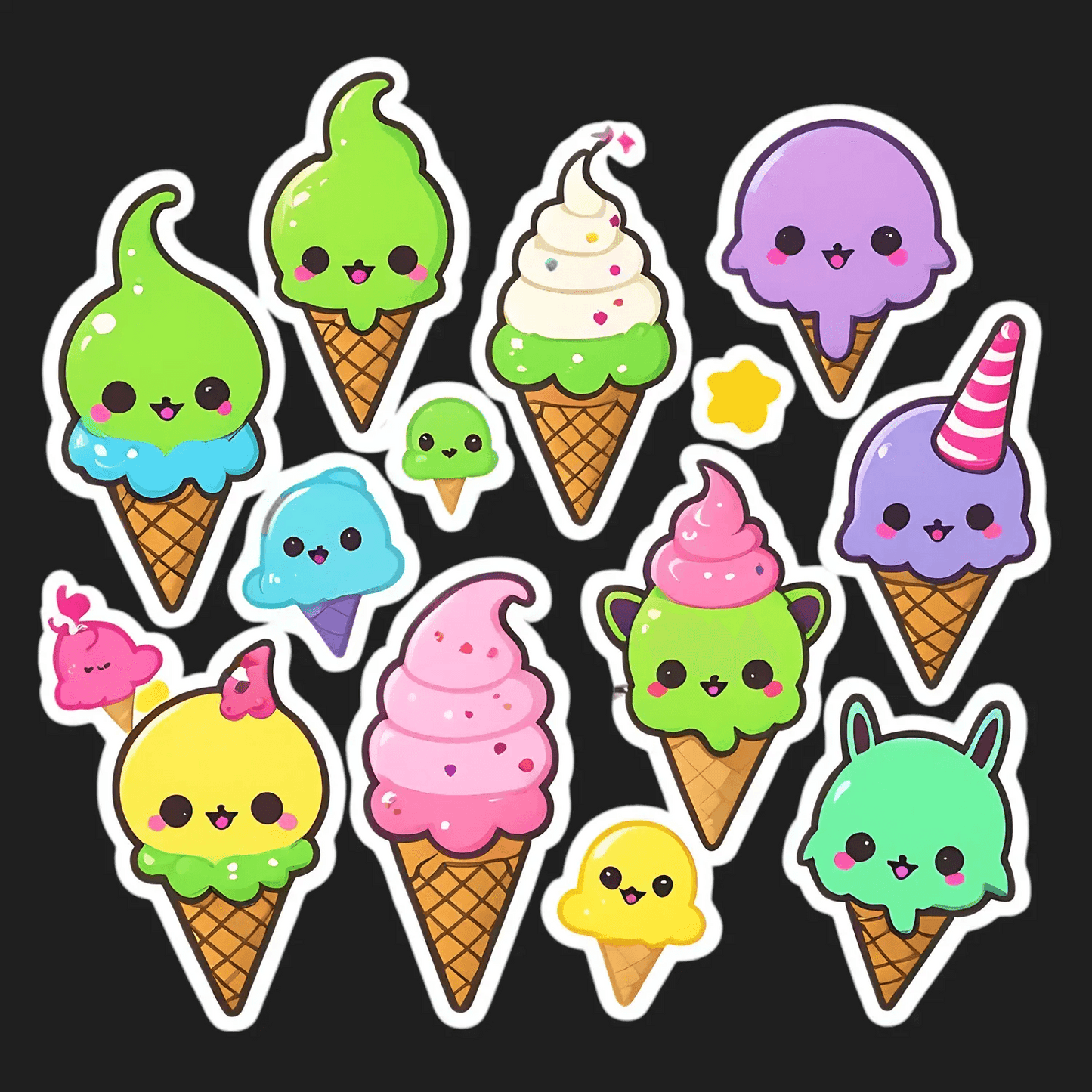 Cute Ice Cream Stickers - Fun Dessert Designs - Heat Press Transfer