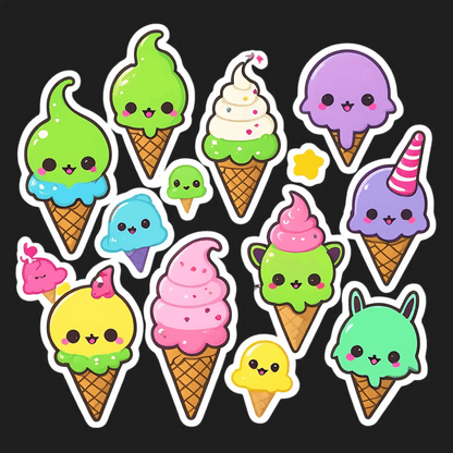 Cute Ice Cream Stickers - Fun Dessert Designs - Heat Press Transfer