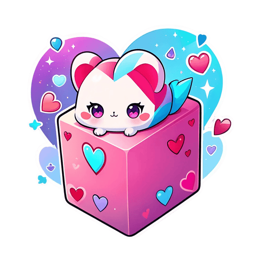 Cute Kawaii Cat - Heart Sticker - Heat Press Transfer