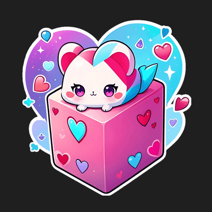 Cute Kawaii Cat - Heart Sticker - Heat Press Transfer