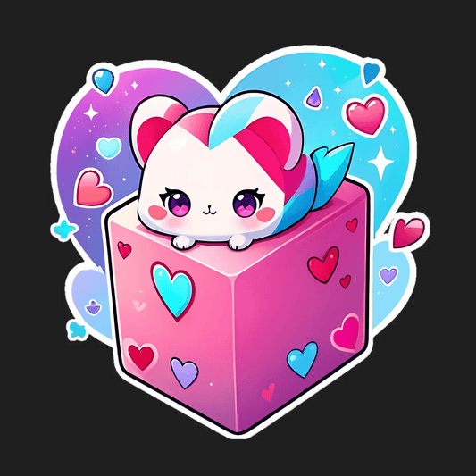 Cute Kawaii Cat - Heart Sticker - Heat Press Transfer