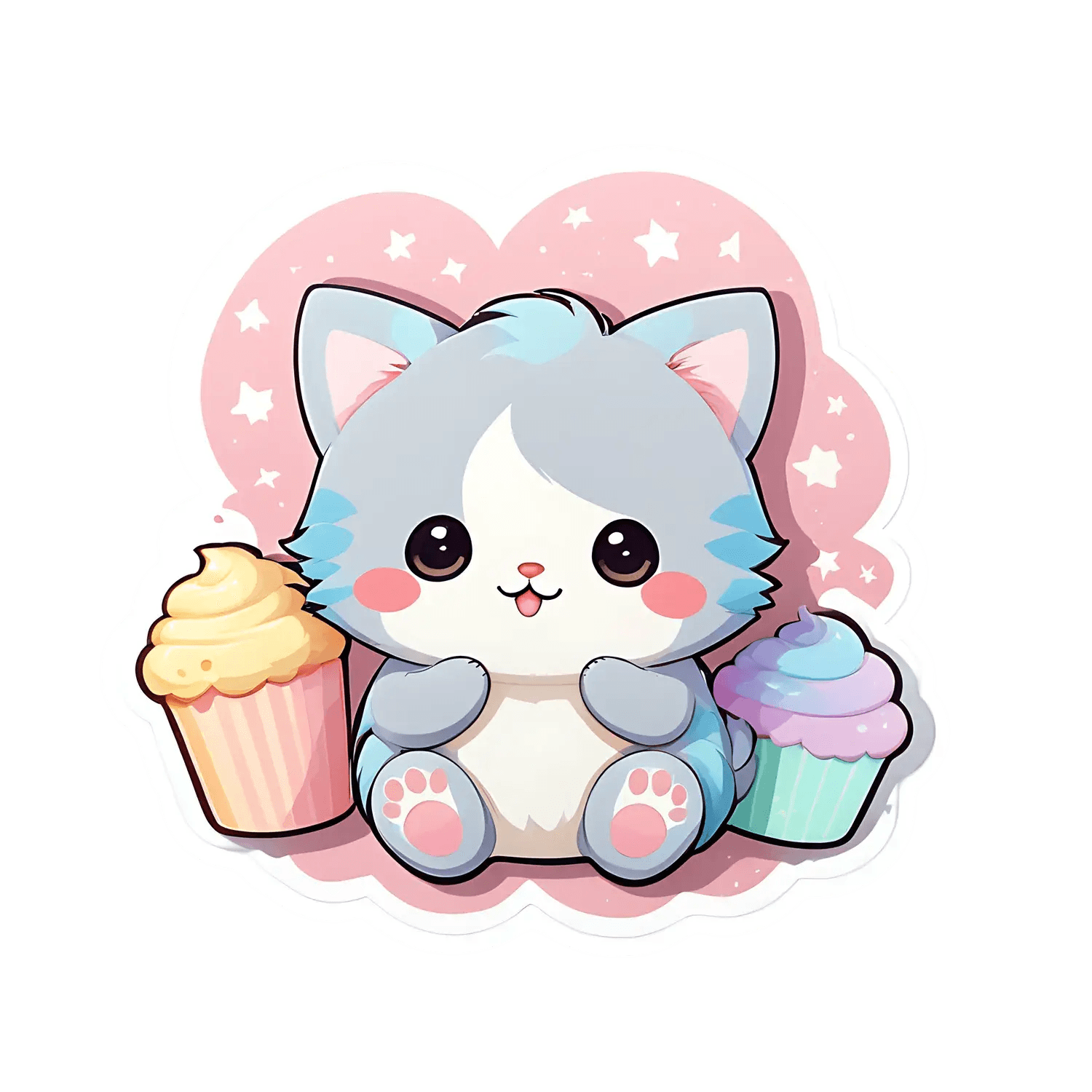 Cute Kitten Cupcake - Adorable Sticker - Heat Press Transfer