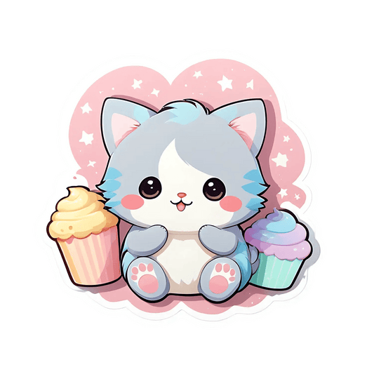 Cute Kitten Cupcake - Adorable Sticker - Heat Press Transfer