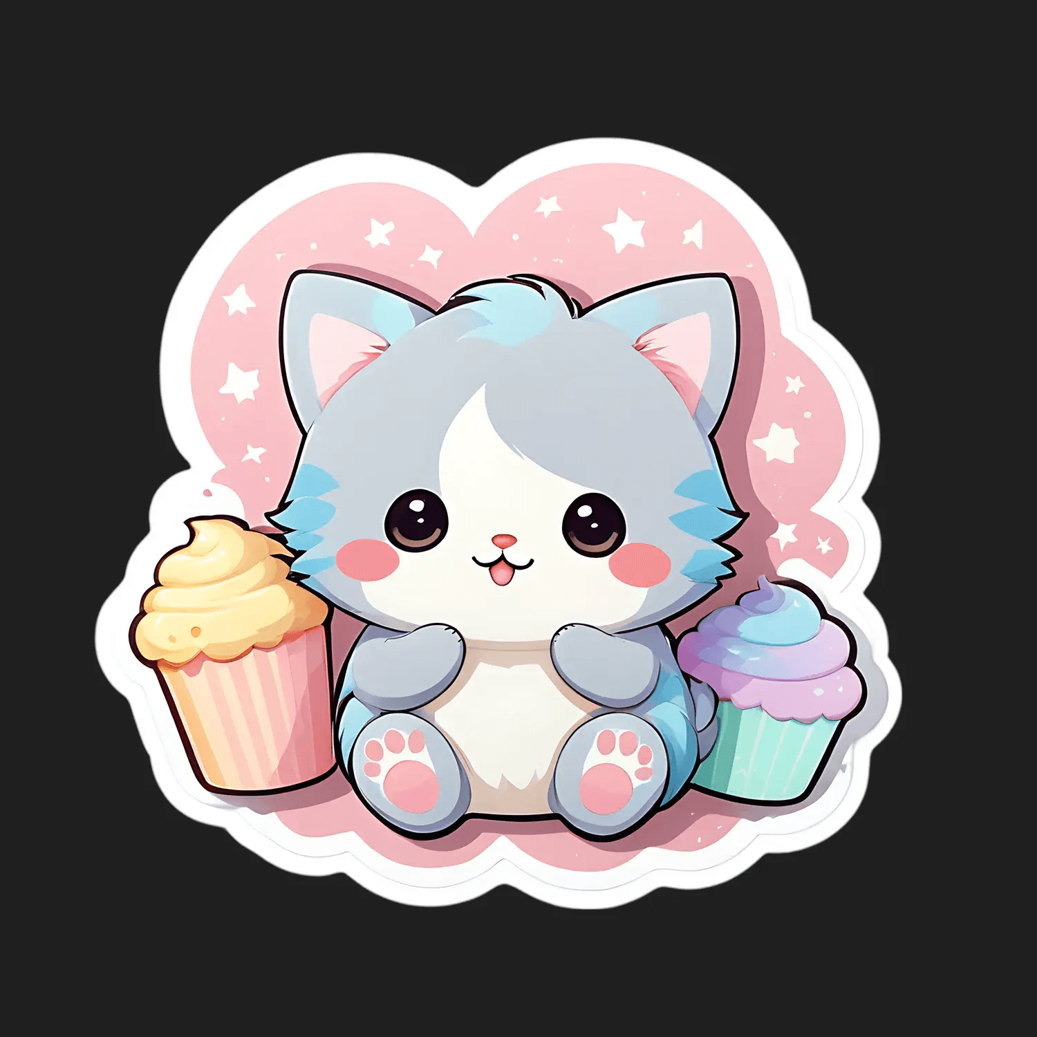Cute Kitten Cupcake - Adorable Sticker - Heat Press Transfer