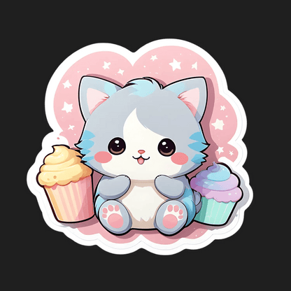 Cute Kitten Cupcake - Adorable Sticker - Heat Press Transfer