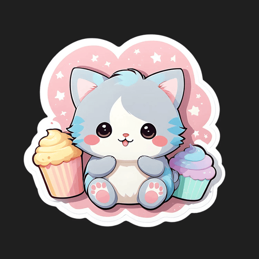 Cute Kitten Cupcake - Adorable Sticker - Heat Press Transfer
