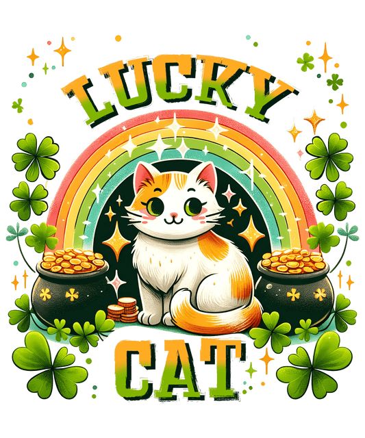 Cute Lucky Cat St. Patricks Day Design - DTF Ready To Press - Heat Press Transfer