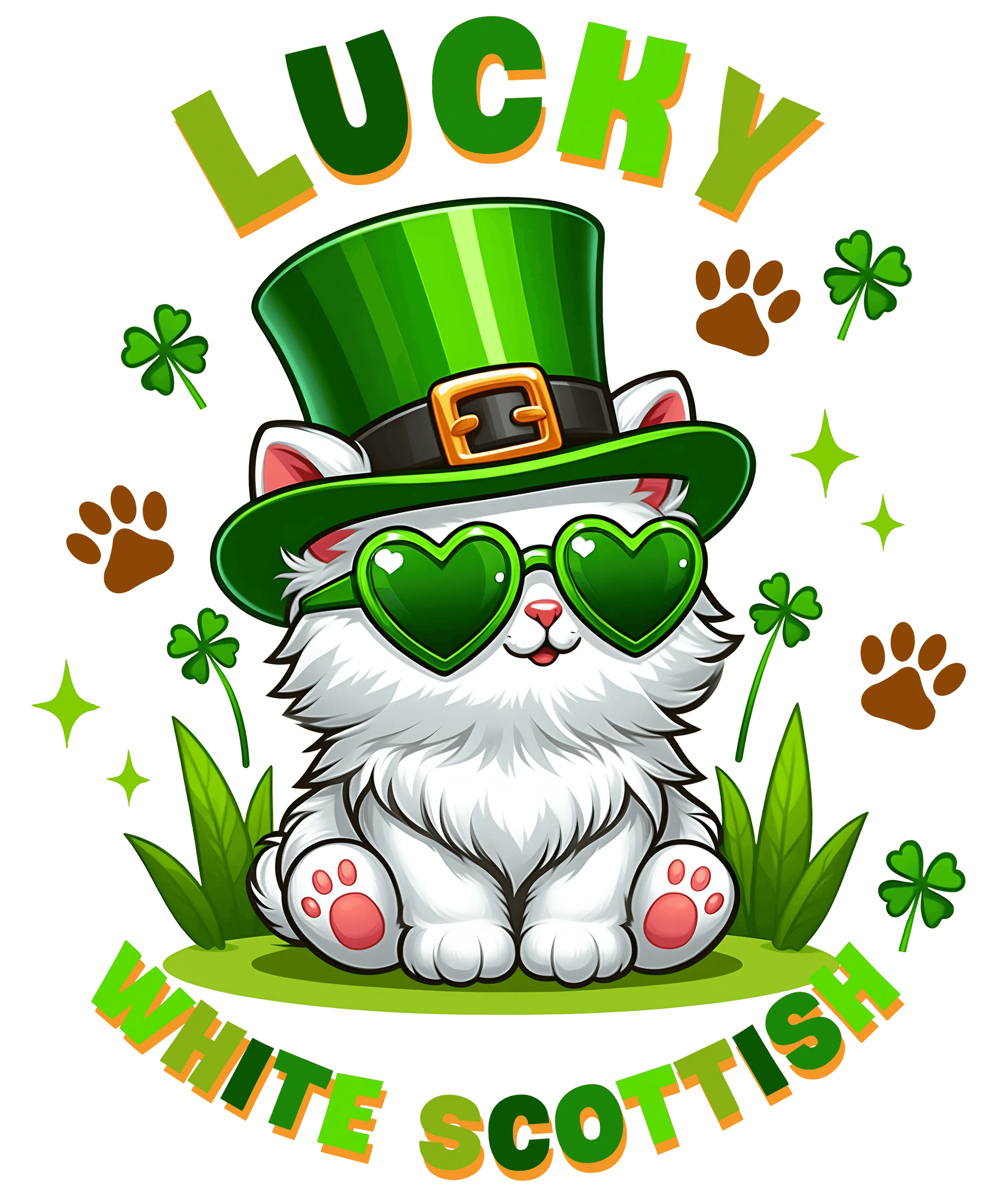 Cute Lucky Scottish Cat Saint Patricks Day Design - DTF Ready To Press - Heat Press Transfer
