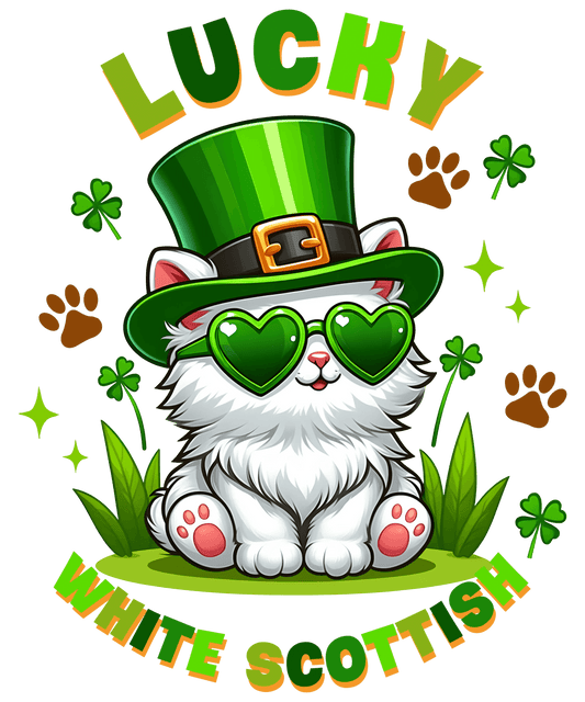 Cute Lucky Scottish Cat Saint Patricks Day Design - DTF Ready To Press - Heat Press Transfer