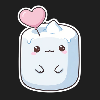 Cute Marshmallow - Heart Sticker - Heat Press Transfer