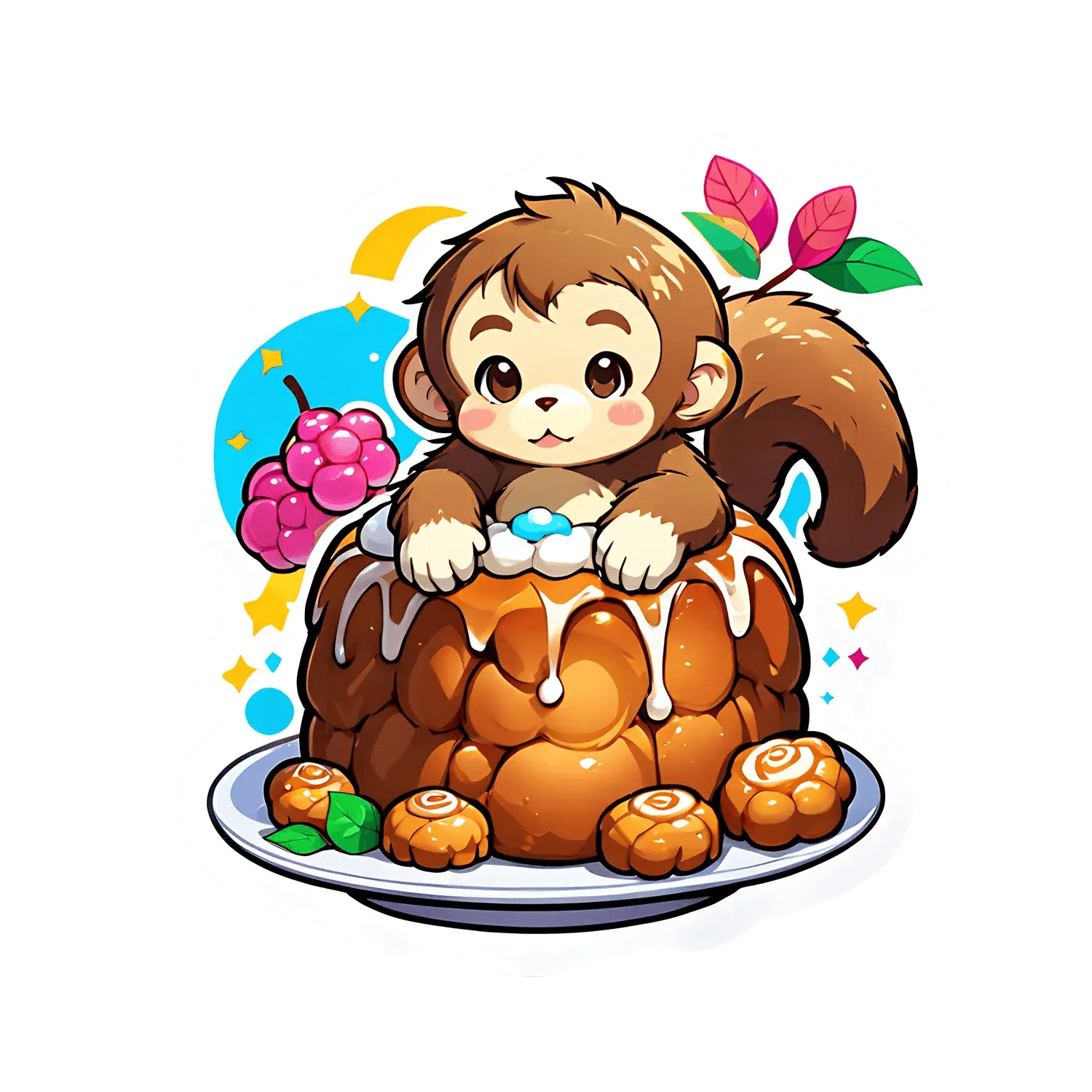 Cute Monkey Dessert - Sticker - Heat Press Transfer