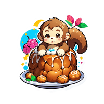 Cute Monkey Dessert - Sticker - Heat Press Transfer