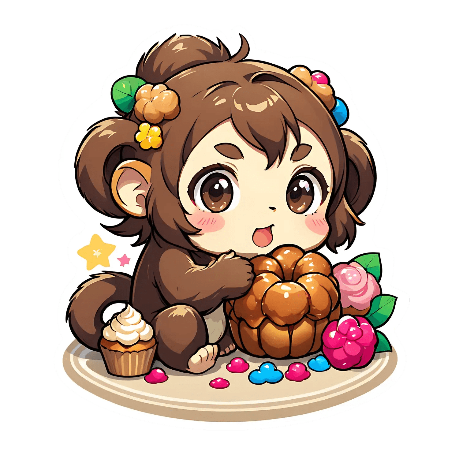 Cute Monkey Dessert - Sticker - Heat Press Transfer