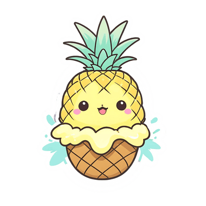 Cute Pineapple Ice Cream Sticker - Heat Press Transfer