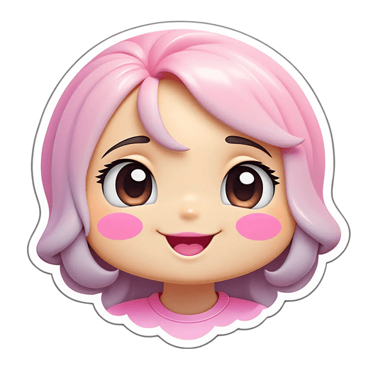 Cute Pink Hair Girl Sticker - Durable UV DTF - Heat Press Transfer