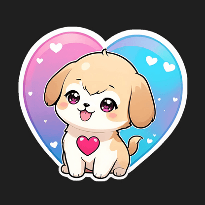 Cute Puppy Love - Heart Sticker - Heat Press Transfer