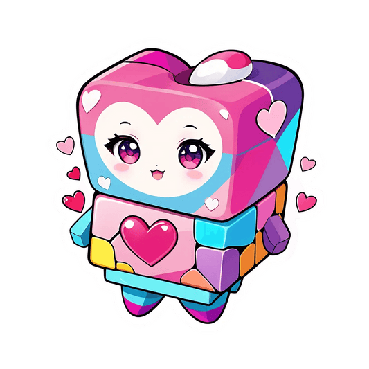 Cute Robot - Heart Sticker - Heat Press Transfer