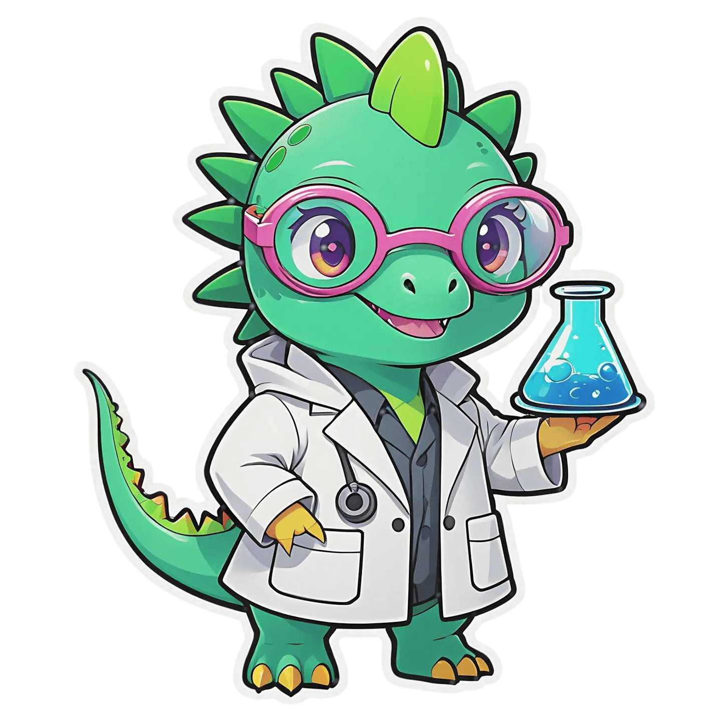 Cute Scientist Dinosaur - Sticker - Heat Press Transfer