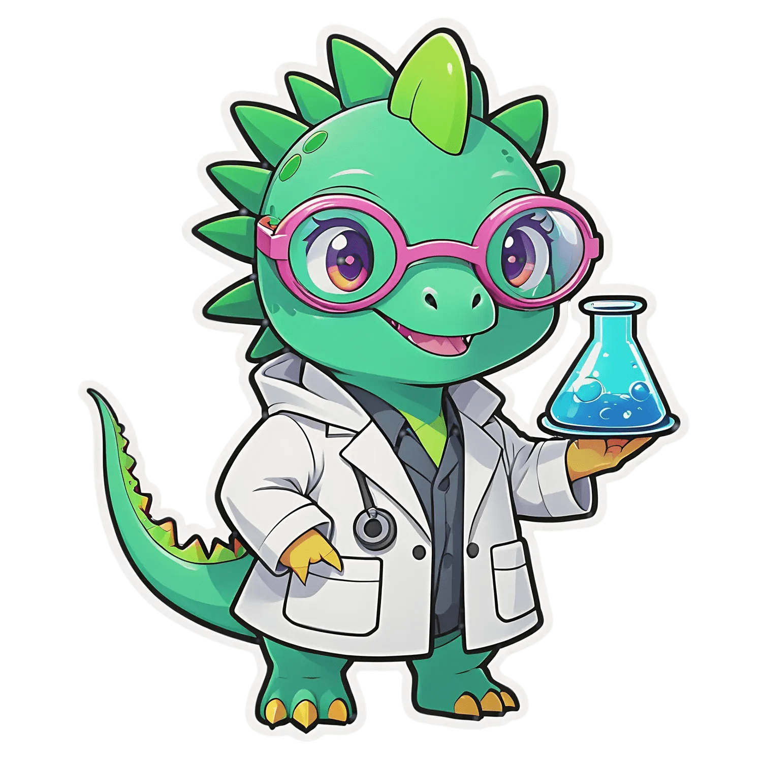 Cute Scientist Dinosaur - Sticker - Heat Press Transfer