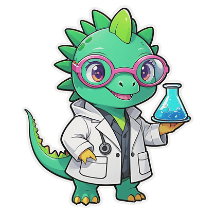 Cute Scientist Dinosaur - Sticker - Heat Press Transfer