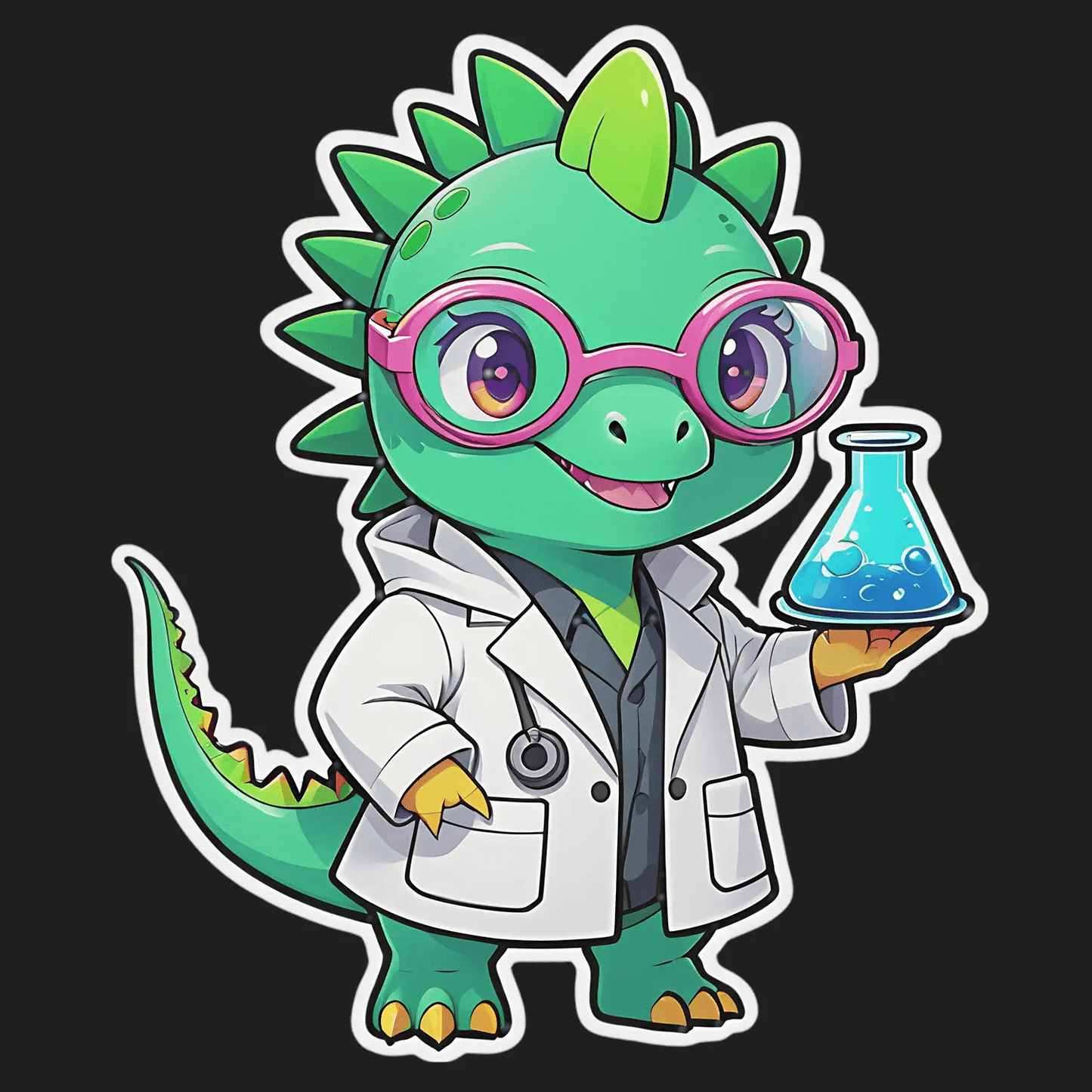 Cute Scientist Dinosaur - Sticker - Heat Press Transfer