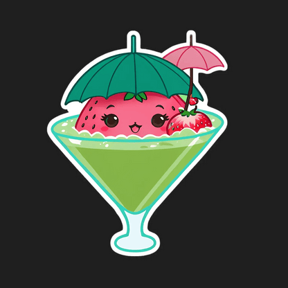 Cute Strawberry Cocktail - Sticker - Heat Press Transfer
